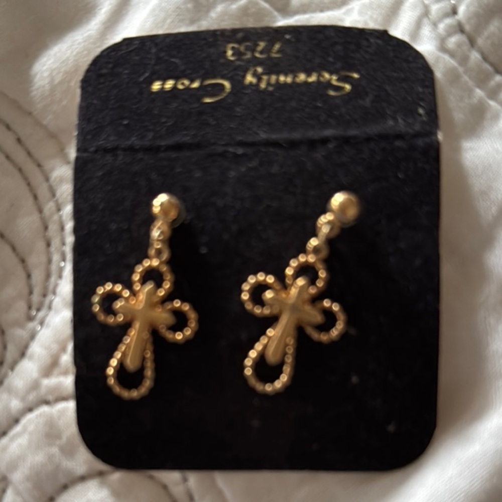 Serenity Gold Tone Ribbon Drop Earrings